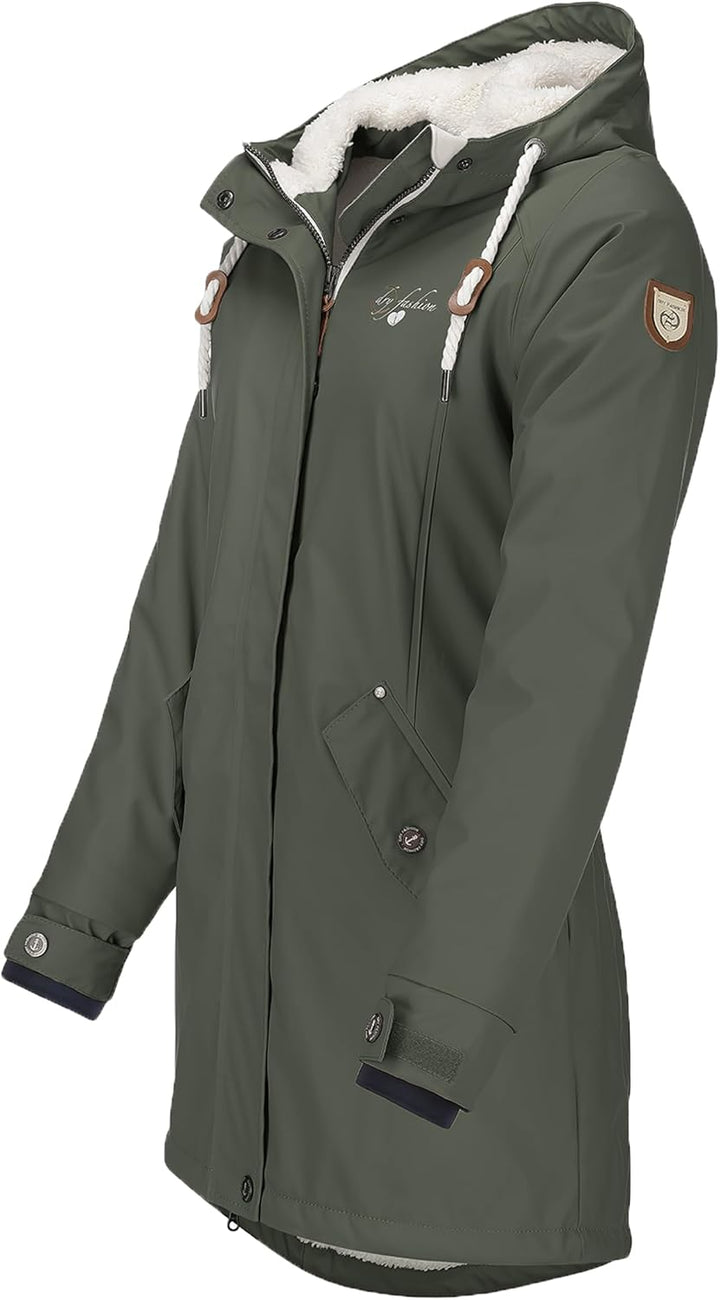 Dry Fashion Damen Regenmantel Malmö - Frauen Regenjacke Jacke mit Kapuze Lang Winddicht Wasserdicht
