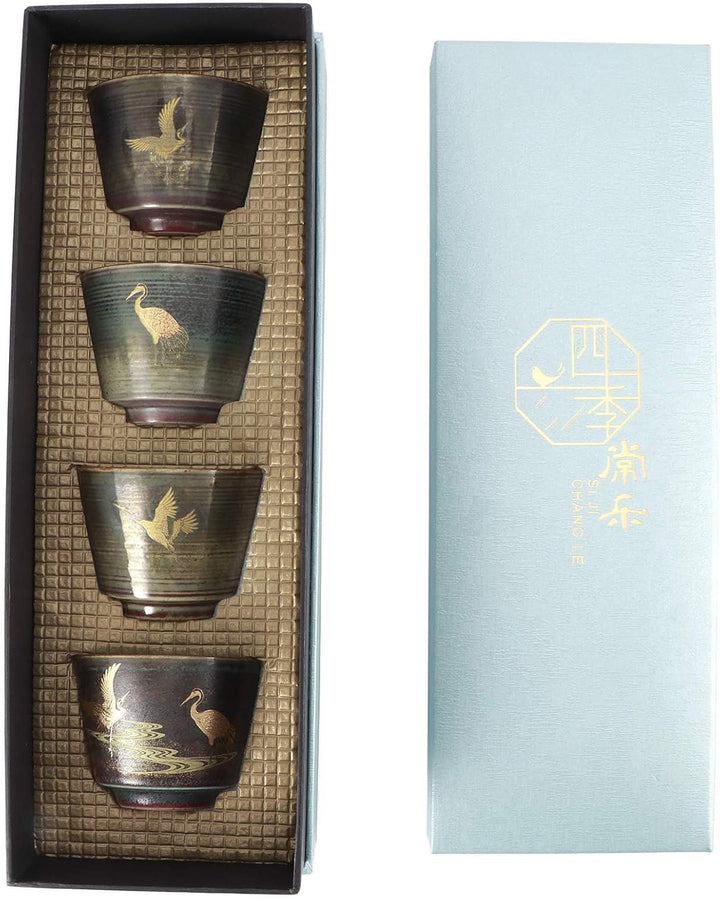 4 Stück Keramikbecher, Keramik-Teetassenset Retro-Tee-Becher in Der Chinesischen/Japanischen Kung-Fu