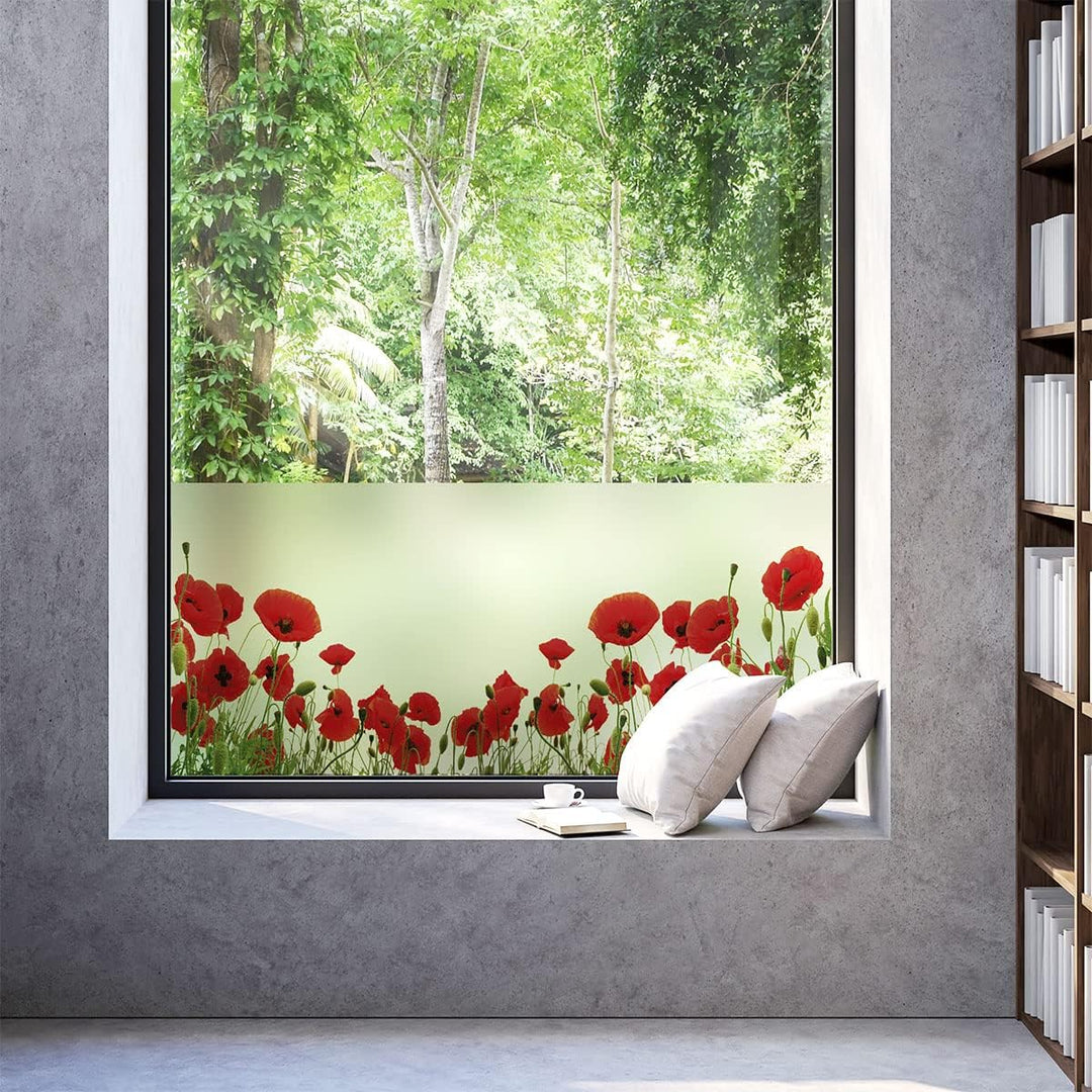 Fensterfolie, Blickdicht, Mohnblumen – Aufkleber für Fenster & Duschtür – 40 x 100 cm H40 x L100 cm