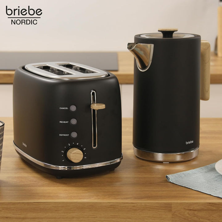 briebe Nordic Set Toaster 2 Scheiben Breite Schlitze mit Brötchenaufsatz, 6 Toast Stufen + Wasserkoc