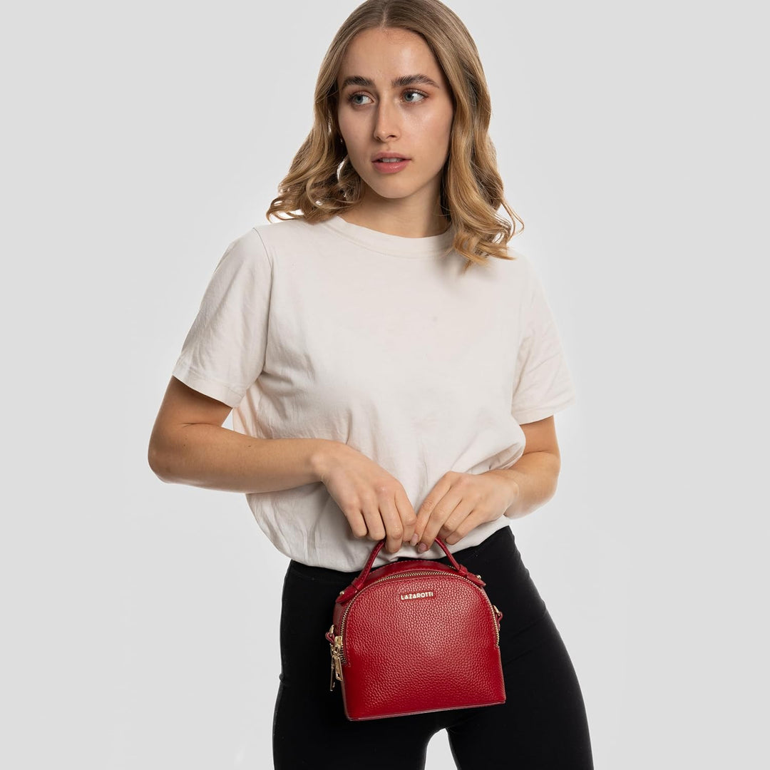 Lazarotti Bologna Leder Handtasche Damen | 2 Hauptfächer & abnehmbaren Tragegurt | mittelgrosse Henk