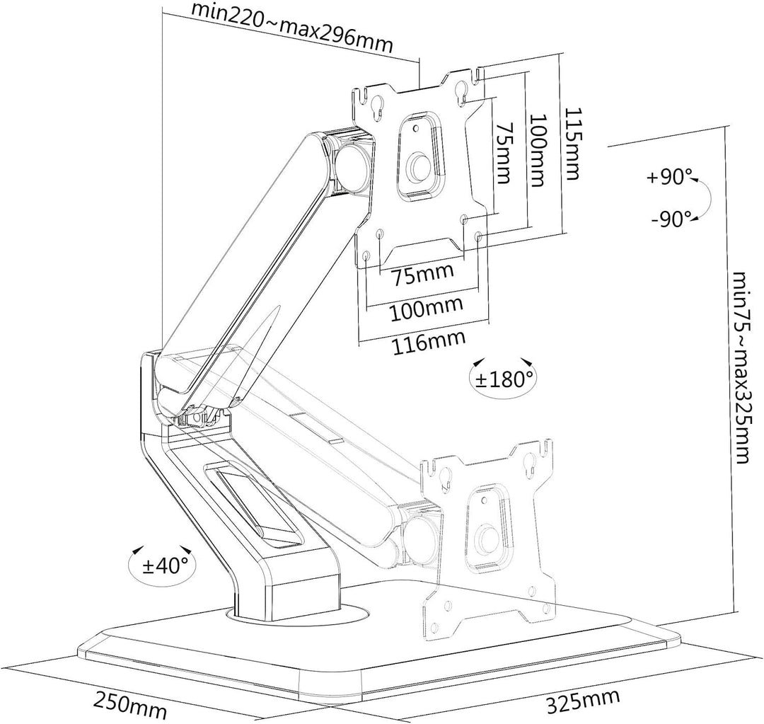 conecto CC50696 Schreibtisch Halterung Tisch-Ständer für Monitor und Touchscreen mit 17-32 Zoll, VES