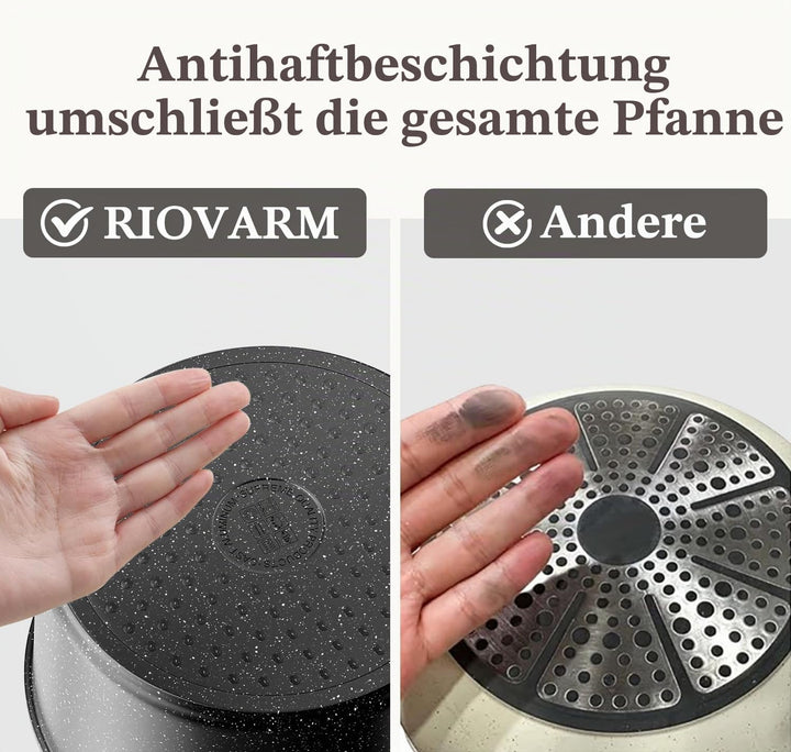 RIOVARM Induktion Töpfe und Pfannen Set mit abnehmbaren Griffen, Antihaft Granit Stapelbar Kochgesch