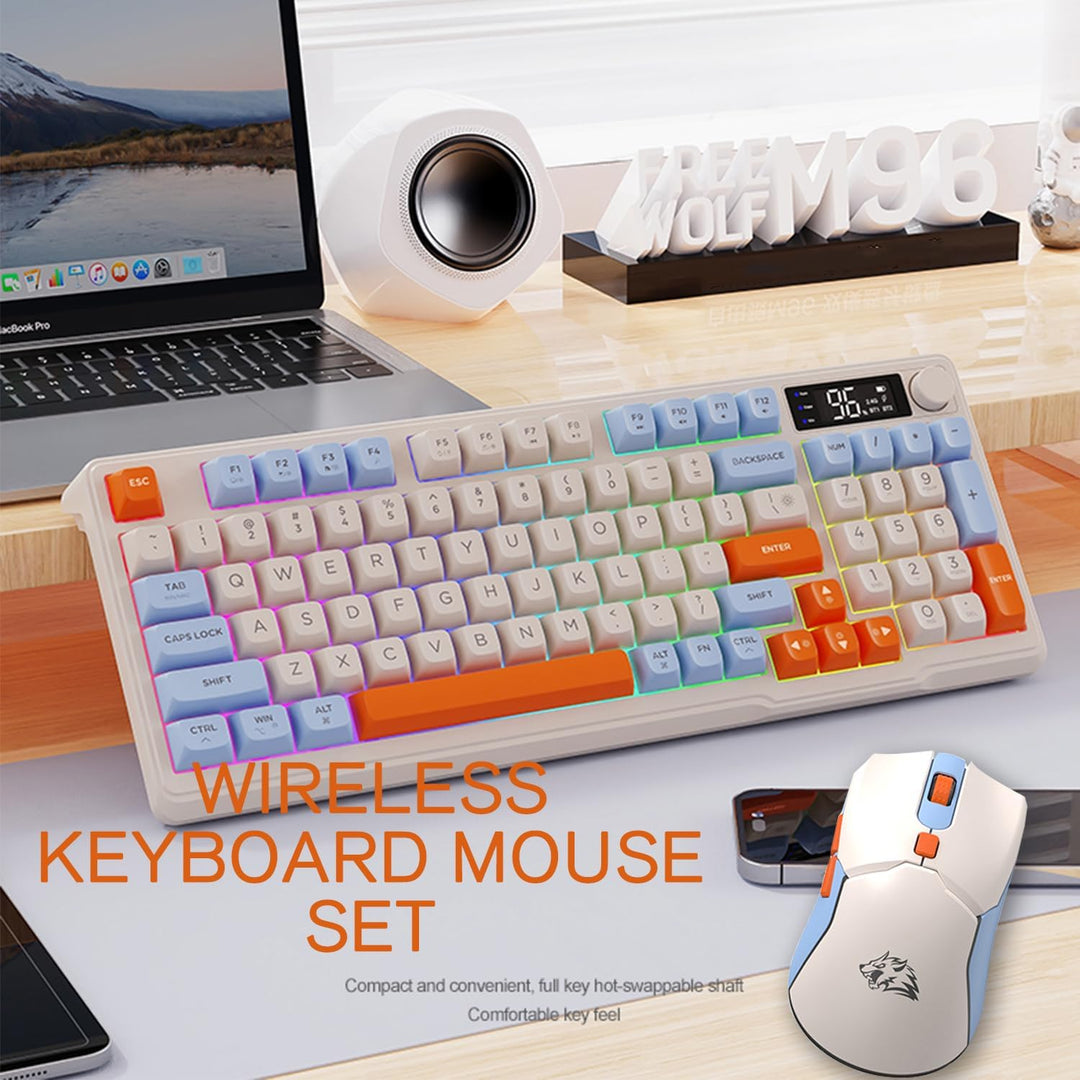 ZIYOU LANG×FREEWOLF T96 Kabelloses Gaming-Tastatur- und Maus-Set, BT/2,4 GHz, Smart Display und Knop