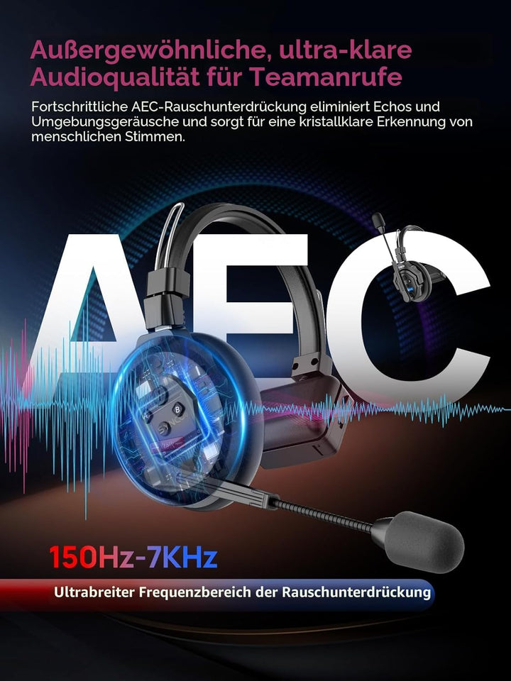 SYNCO XTALK X2 Wireless Intercom Headset, 2.4GHz Vollduplex Kommunikationssystem 350m Reichweite, EN