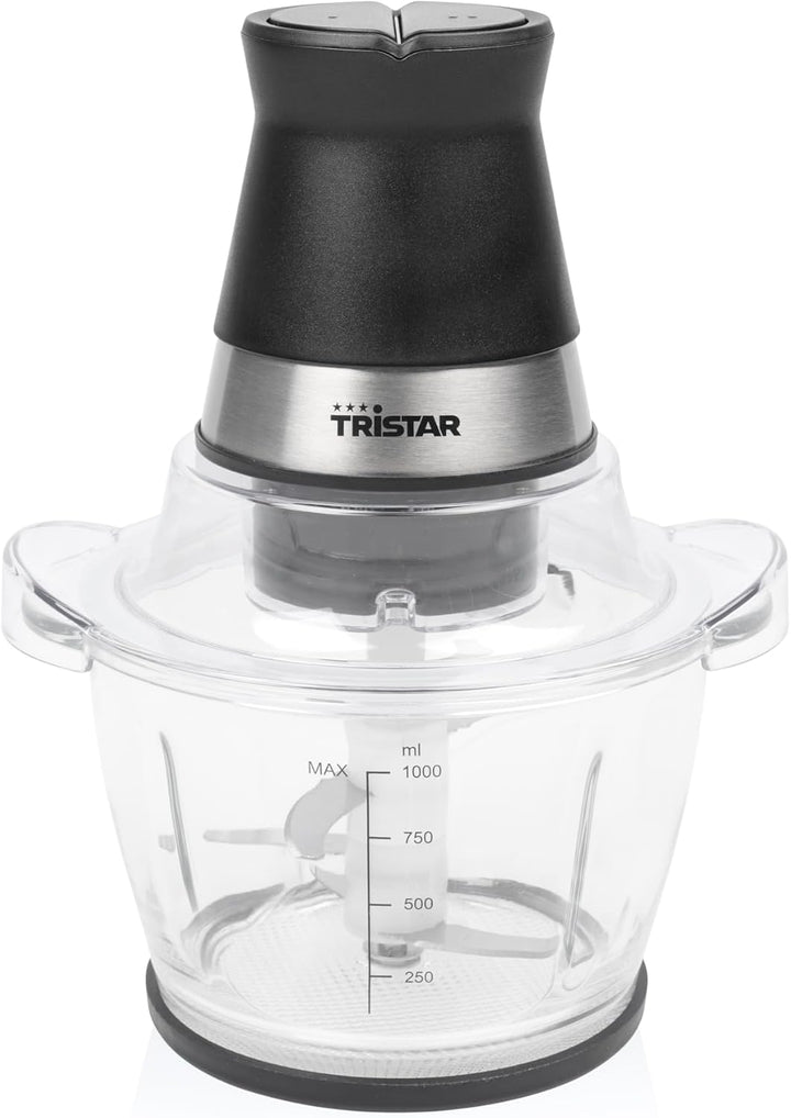 Tristar Zerkleinerer mit 1 L Glasbehälter, 4 Edelstahlklingen, 400 W Motor, Kompaktes Design, Spülma