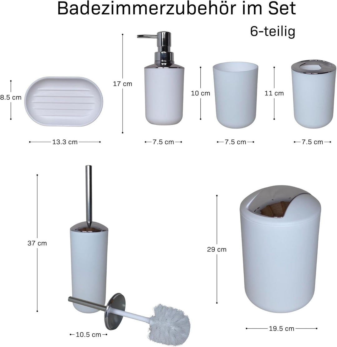 Badezimmer Set 6-teilig, Badaccessoires Komplettset Kunststoff, WC Garnitur mit Klobürste, Mülleimer