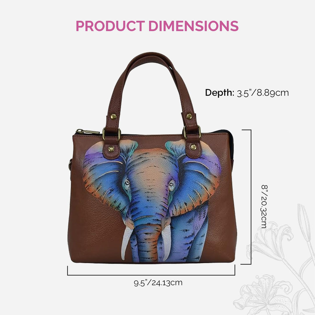 Anna by Anuschka Damen Umhängetasche mit 2 Reissverschlüssen Afrikanischer Elefant, Afrikanischer El