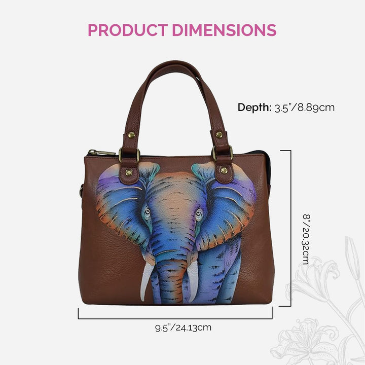Anna by Anuschka Damen Umhängetasche mit 2 Reissverschlüssen Afrikanischer Elefant, Afrikanischer El