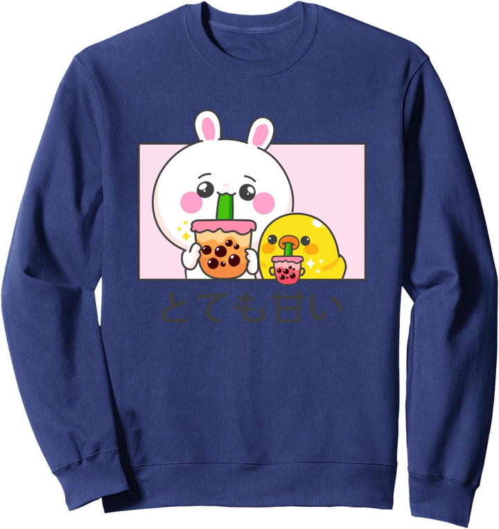 Kawaii süsser Anime Hase und Ente trinken Bubble Tea Sweatshirt