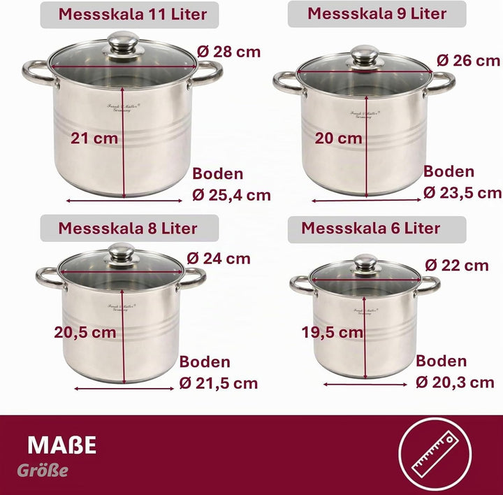 HOOZ Universalkochtopf aus Edelstahl mit Glasdeckel - Ø26 cm | Grossvolumen 11 Liter | Für Induktion