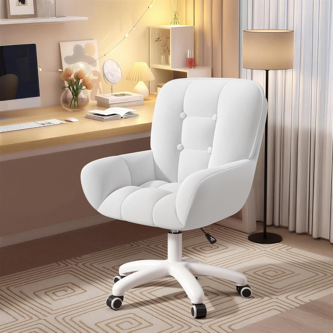 Homeoffice & Schminkstuhl 2-in-1 Ergonomischer Samt Drehstuhl 360°, Höhenverstellbar für Arbeitszimm
