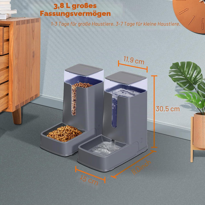 Automatischer Katzenfutterspender und Katzenwasserspender im Set, 2 Packungen, automatischer Hundefu