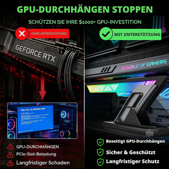 ARGB GPU Halterung, Anti Sag Grafikkartenhalter für RTX 4090 5090, Verstellbare Grafikkarte Stütze A