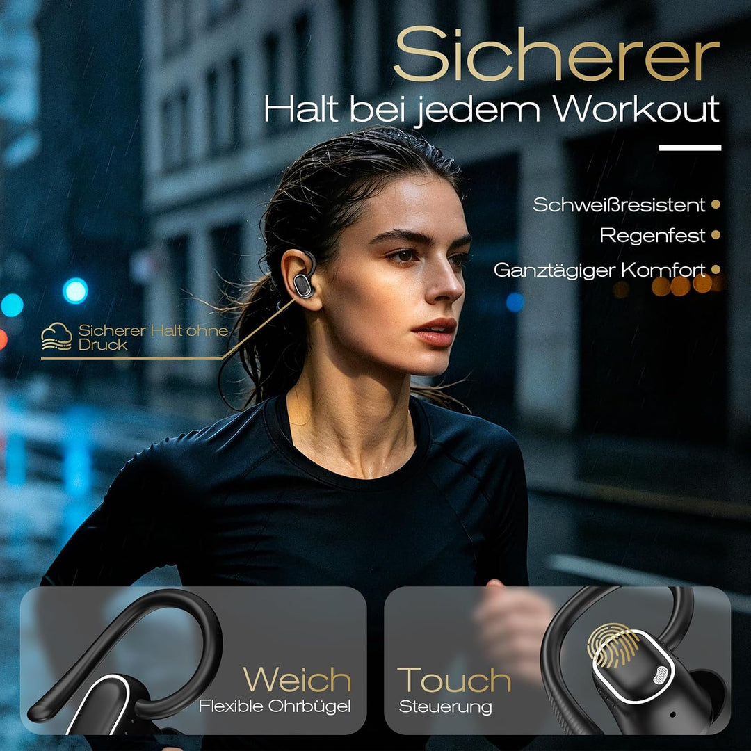 Bluetooth Kopfhörer Sport In Ear, Bluetooth 5.4 Kabellos Kopfhörer mit Ohrbügel, Hi-Fi Stereo, 50 St