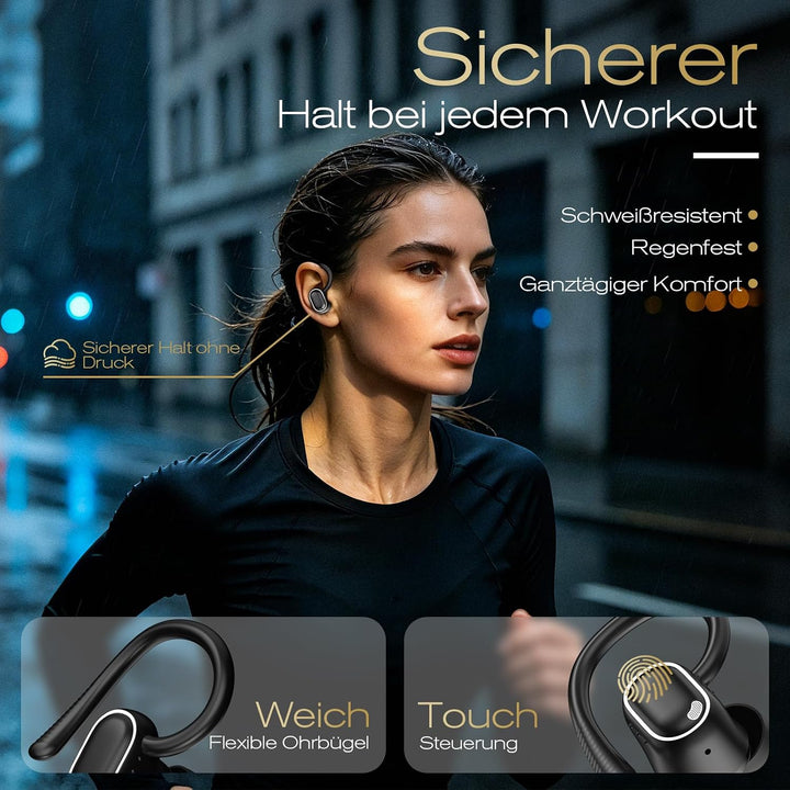 Bluetooth Kopfhörer Sport In Ear, Bluetooth 5.4 Kabellos Kopfhörer mit Ohrbügel, Hi-Fi Stereo, 50 St