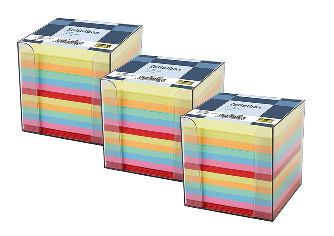 Idena 311068 - Zettelbox, 9 x 9 x 10 cm, 700 Blatt (3x Zettelbox, farbig sortiert, 1)