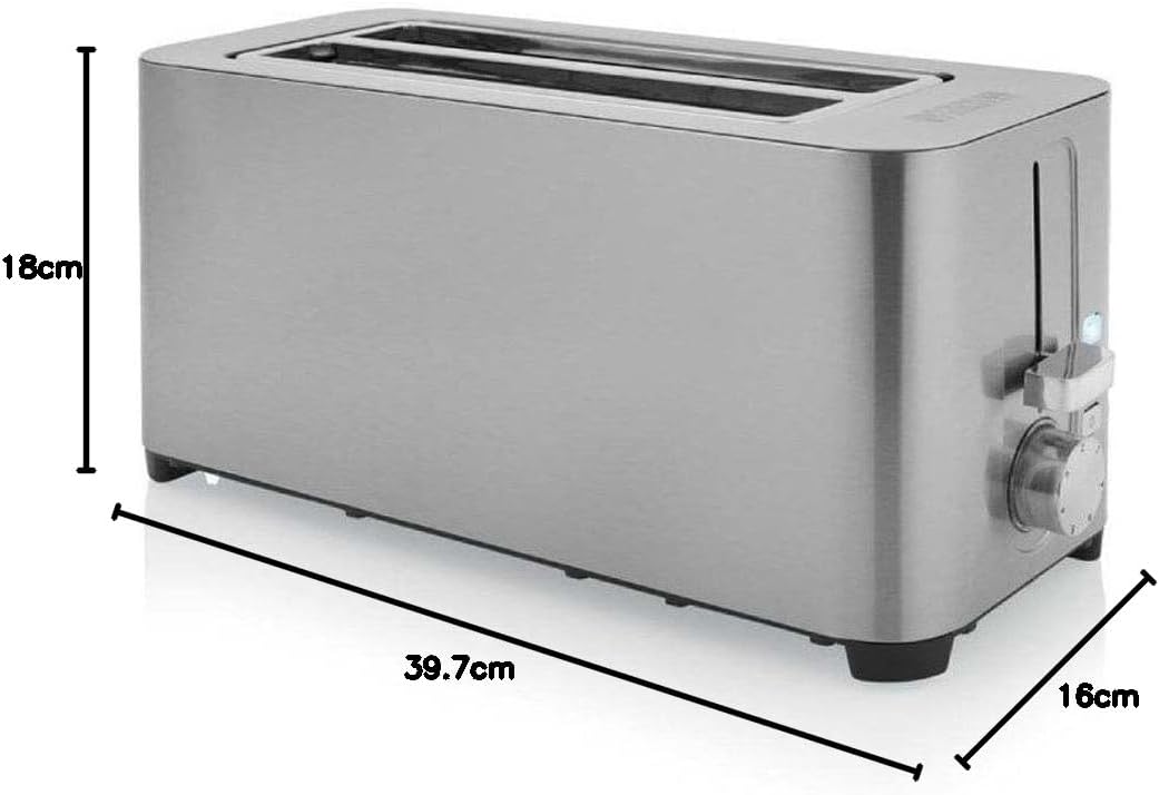 Princess 142402 Steel Toaster 2 Langer Schlitz - 7 einstellbare Stufen - 1400 W 4 Toasts Langer Schl