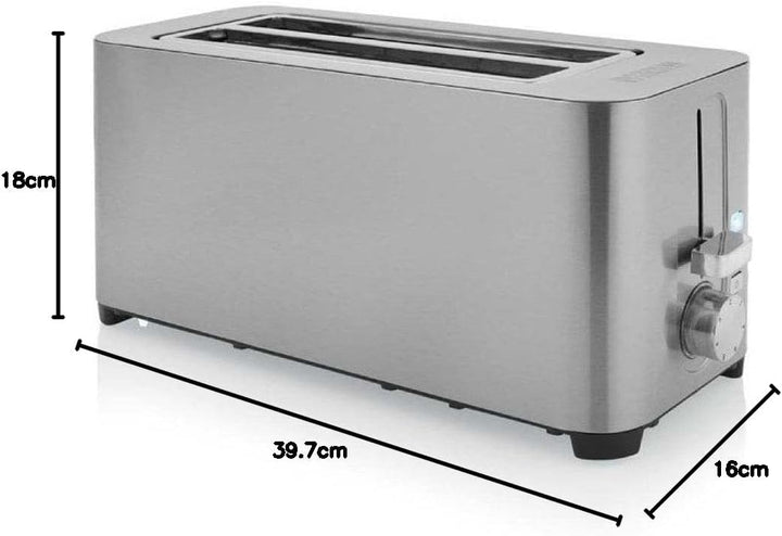 Princess 142402 Steel Toaster 2 Langer Schlitz - 7 einstellbare Stufen - 1400 W 4 Toasts Langer Schl