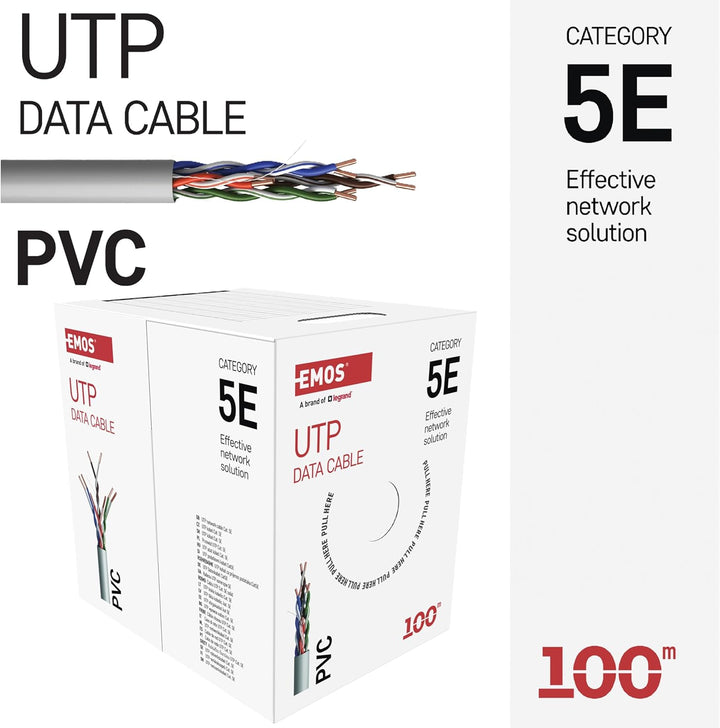EMOS - UTP Netzwerkkabel CAT 5e, 100m, PVC - CAT5e-Patchkabel UTP - Cu-Draht- Gigabit LAN Kabel - un