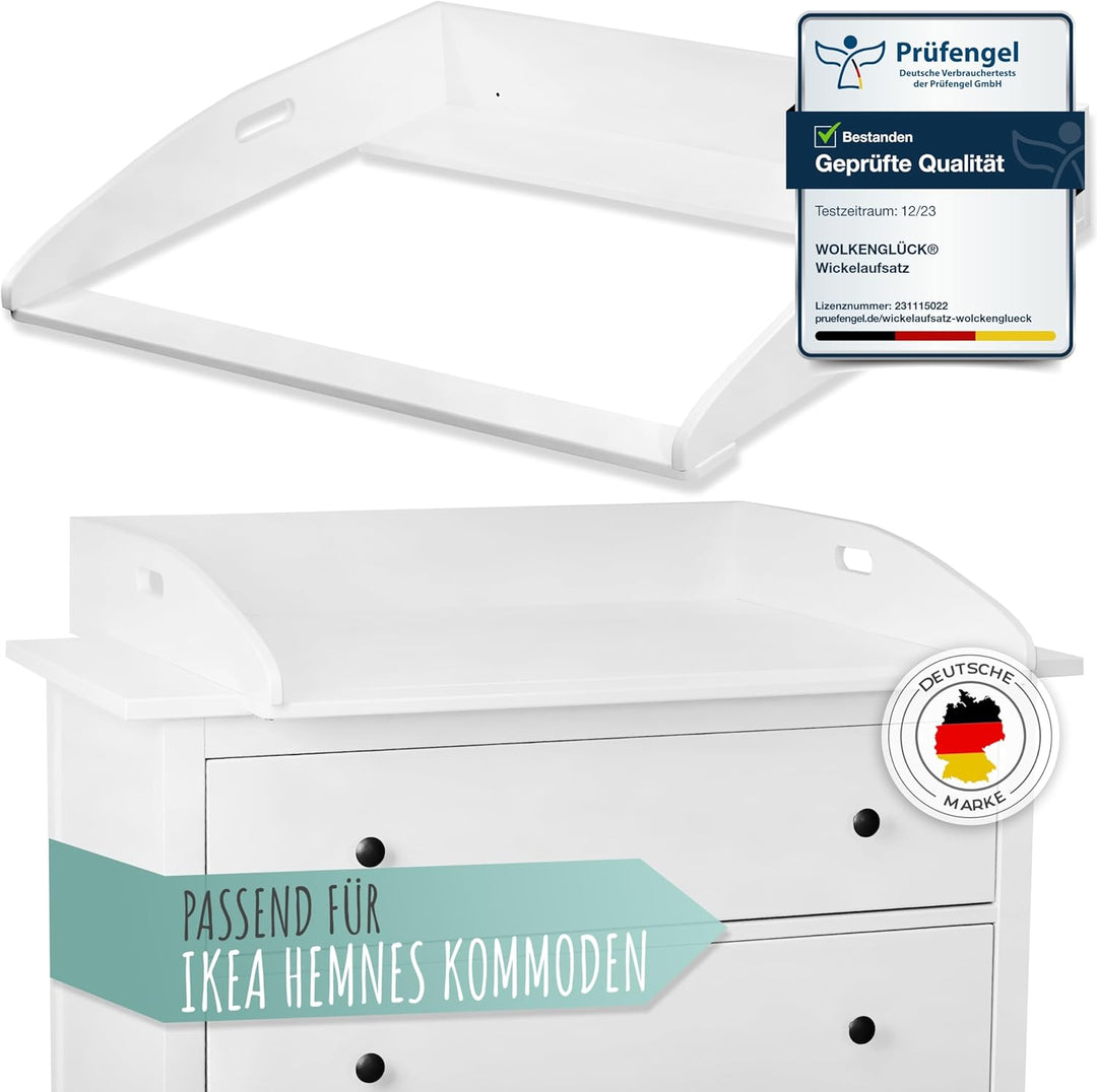 WOLKENGLÜCK® Wickelaufsatz für IKEA Hemnes Kommode [88x75x13cm] - Hochwertiger Hemnes Wickelaufsatz