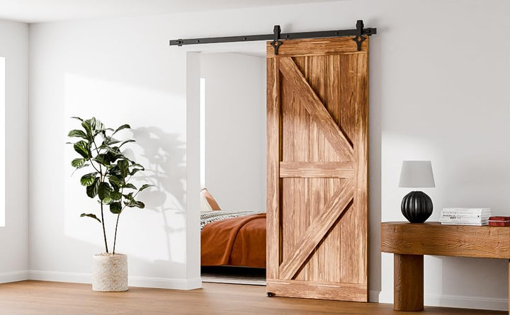 Wolfbird Hardware Kit Scheunentür 200cm-6.6ft Schiebetürsystem Schienen Kit, mit verstellbaren Boden