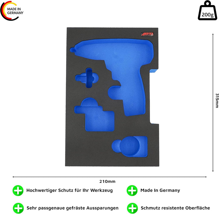 APTEX Schaumeinlage passend für Bosch Professional Akku-Bohrschrauber GSR 12V-15FC für halbe Bosch L