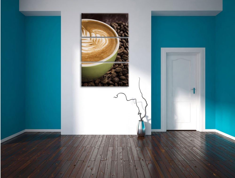 Pixxprint Coffee Cappuccino Kaffee Nachmittag als Leinwandbild/Grösse: 3 Teilig (120x80 cm) cm/Wandb
