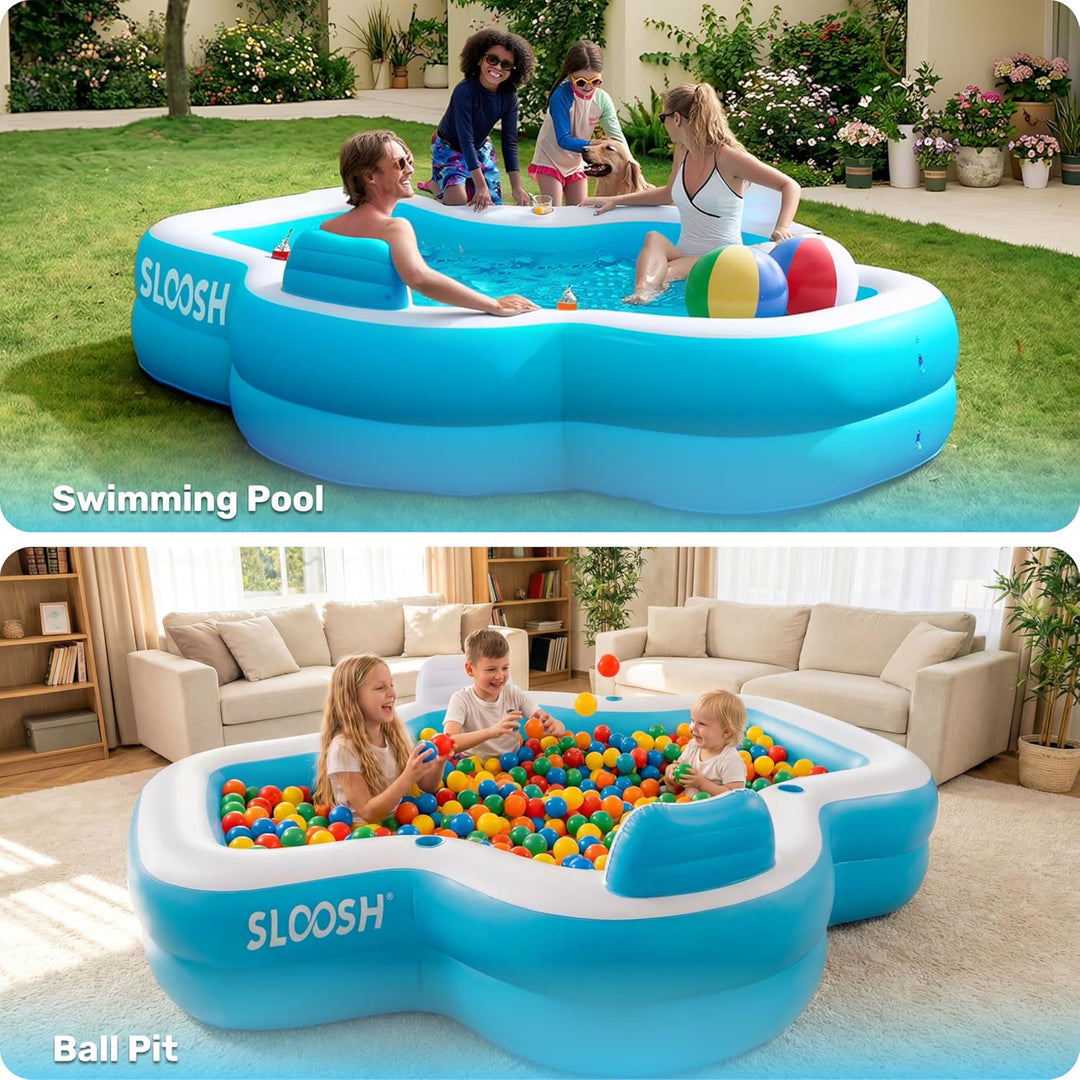 SLOOSH Aufblasbarer Swimmingpool mit Sitzen, 305 x 257 x 66 cm, überirdischer Familienpool mit Rücke