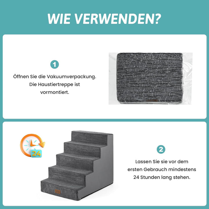 Hundetreppe für Kleine Hunde, 5 Stufen Breiter Haustiertreppe für Bett Couch Auto, 60cm Hoch Hochdic