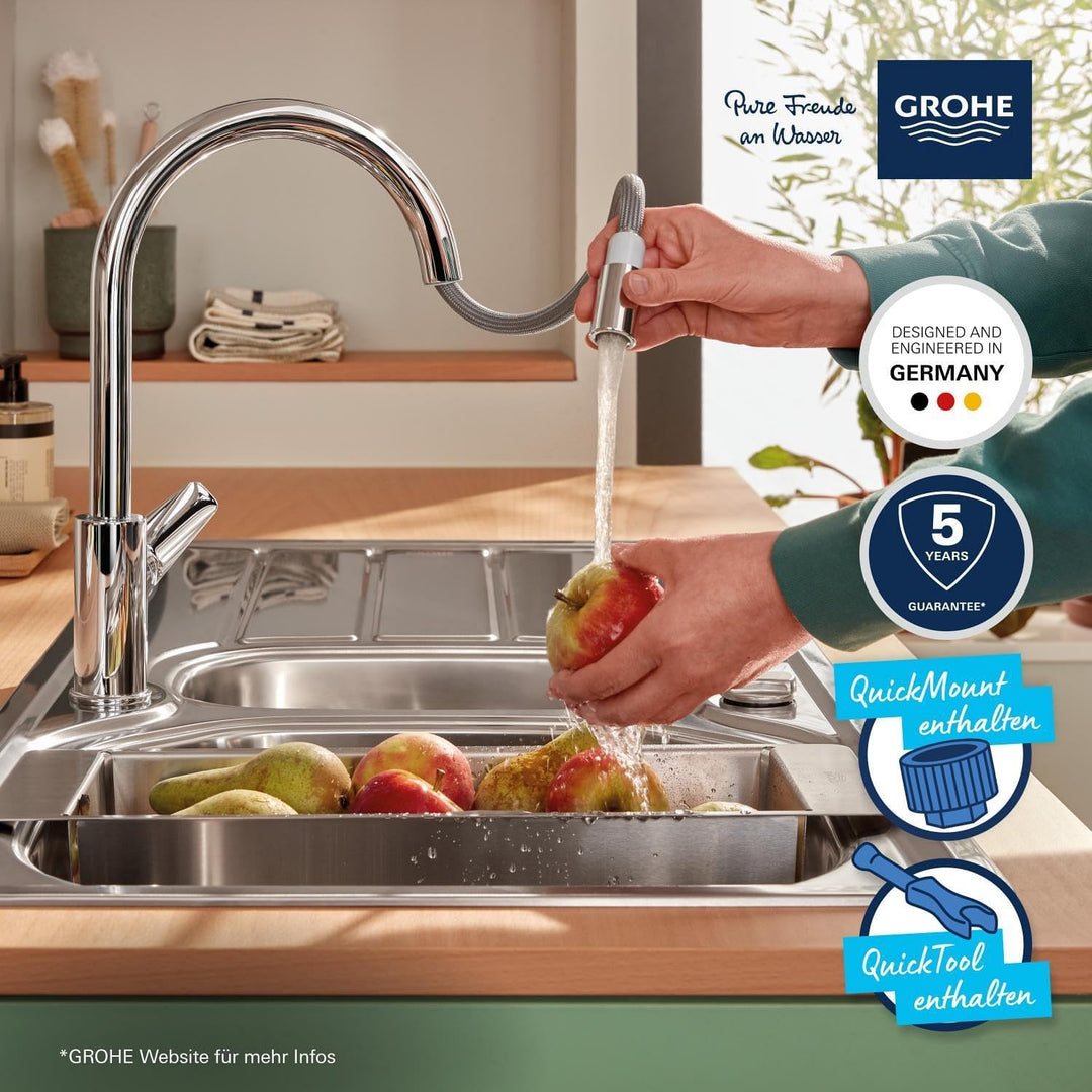 GROHE StartEdge - Einhand- Spültischarmatur (hoher Auslauf, herausziehbare Mousseurbrause, Schwenkbe