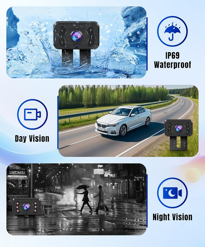 VECHTEL AHD 720P Kabellose Rückfahrkamera,5"-HD-Monitor-Set, IP69 wasserdicht, Weitwinkel, Nachtsich