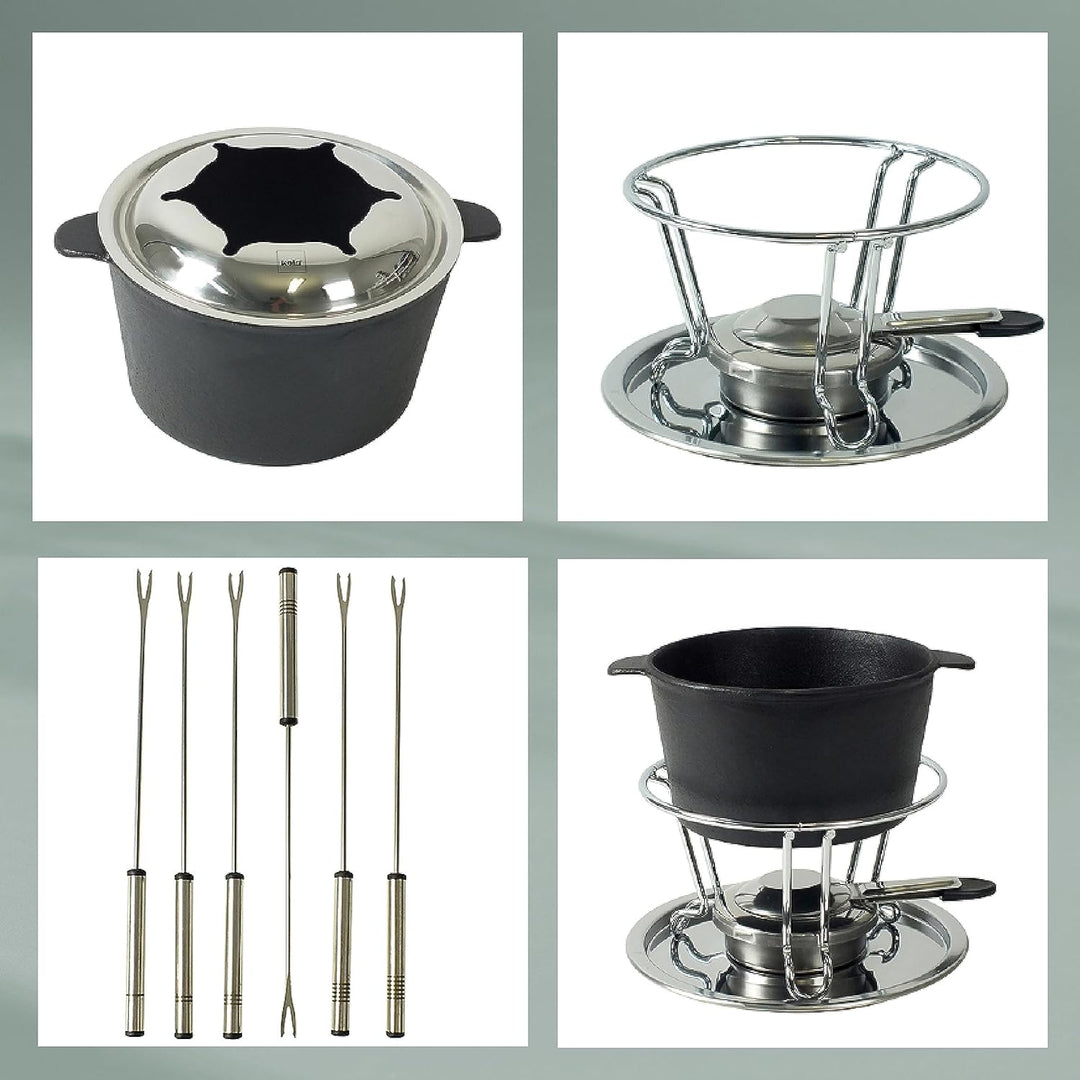 kela Fondue-Set Comore Gusseisen schwarz 19,5cm 20cmØ, 20x20x19,5