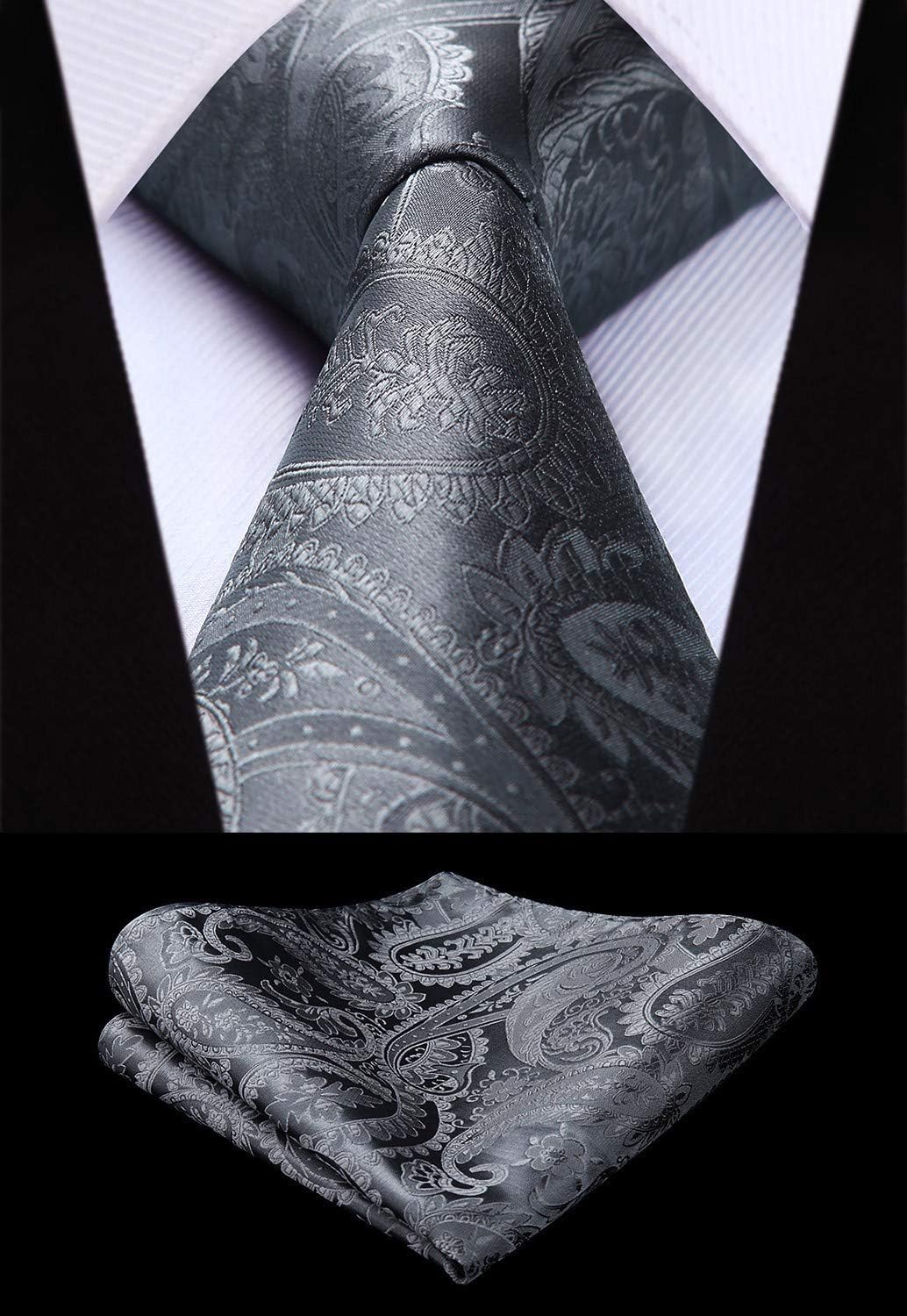 HISDERN Herren Weste Paisley Floral Jacquard Krawatte Einstecktuch Taschentuch Weste Anzug Set XS Gr