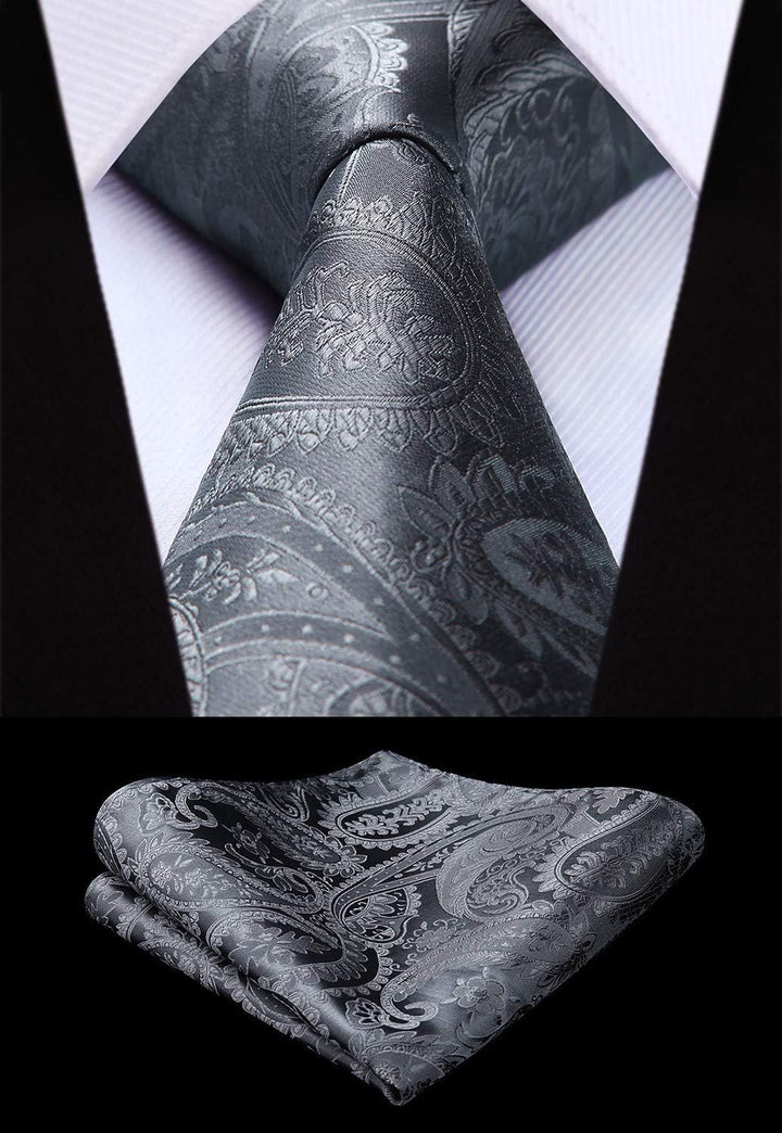 HISDERN Herren Weste Paisley Floral Jacquard Krawatte Einstecktuch Taschentuch Weste Anzug Set XS Gr