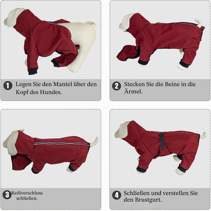 Hundemantel Wasserdicht Warm mit Beinen Hundejacke Winter Reflektierend Reissverschluss Hundemantel