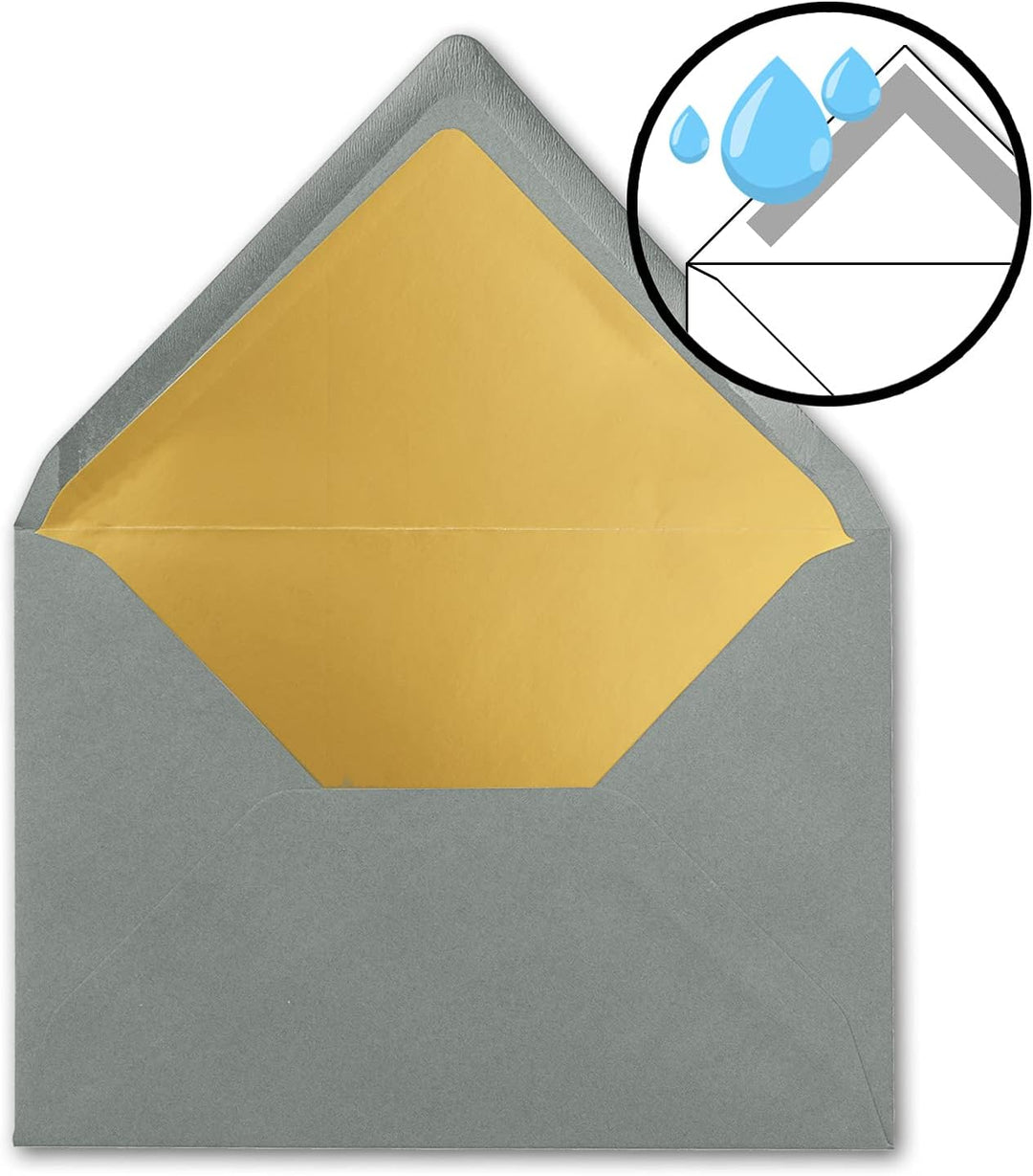 200x metallic Gold-gefütterte Brief-Umschläge DIN C5, dunkel Grau (Graphit) - 156 x 220 mm - Nasskle
