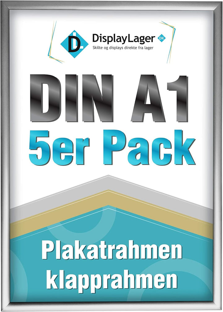 DisplayLager, Dänische Qualität - 5'er Sparpack Silber DIN A1 Klapprahmen mit 25mm Aluminium Profil,