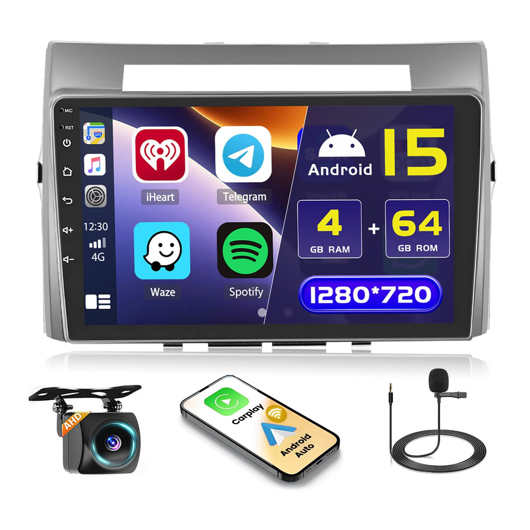 Hikity 4+64GB Android 15 Autoradio für Toyota Corolla Verso AR10 2004-2009 Mit Wireless Carplay Andr