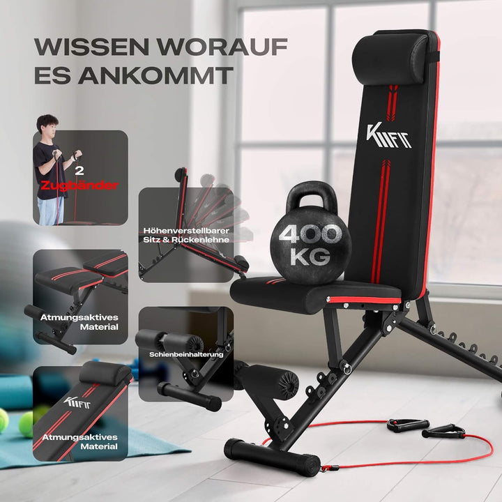 KM Fit klappbare Hantelbank Multifunktion Training Fitness Bank | 6-fach verstellbare Rückenlehne |