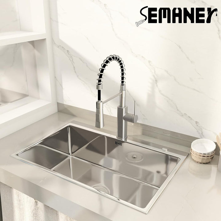 Wasserhahn Küche, SEMANEY Hochdruck Küchenarmatur Ausziehbar, Armatur Küche mit Brause 2 Strahlarten