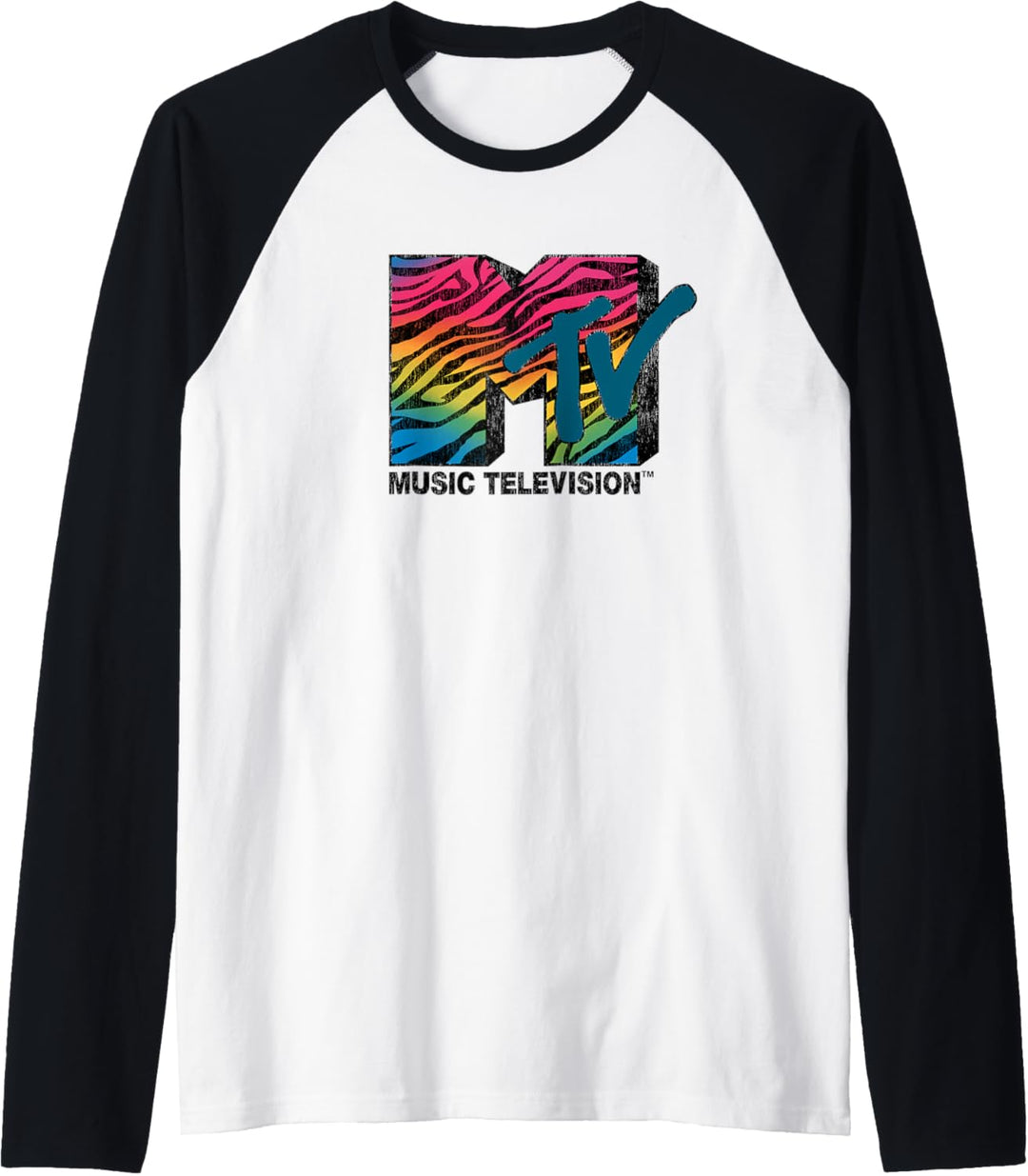 MTV Rainbow Zebra Stripe Logo Raglan