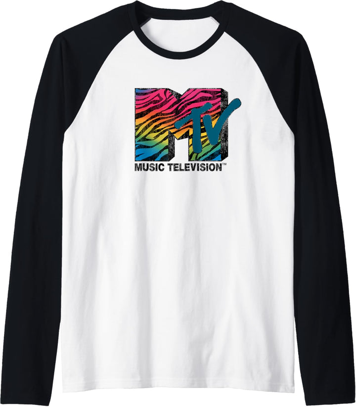 MTV Rainbow Zebra Stripe Logo Raglan