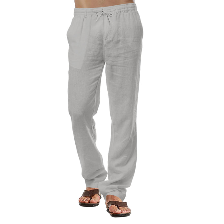 Herren-Leinenhose, lässige Baumwollhose, Sommerhose, Strandhose, leichte Hose mit Kordelzug S Hellgr