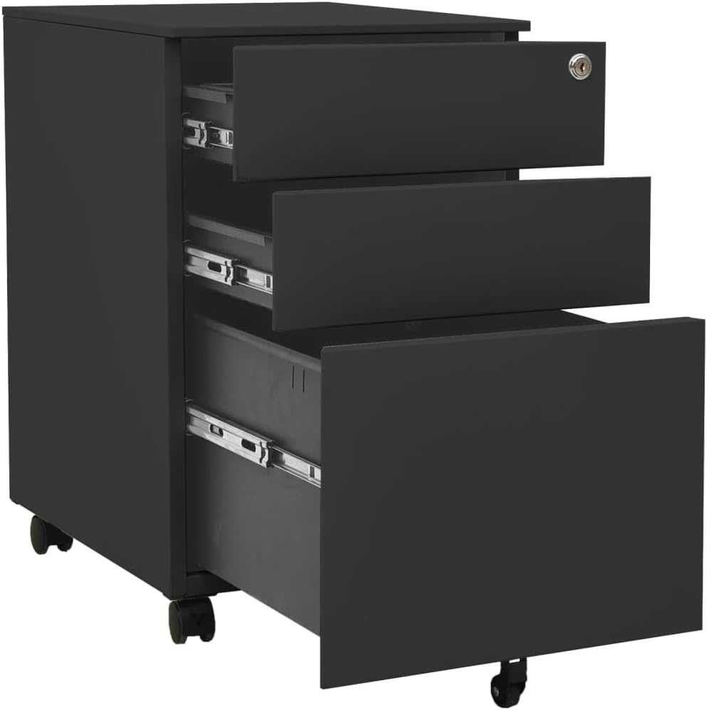 vidaXL Aktenschrank mit Rollen Rollcontainer Bürocontainer Schubladenschrank Büroschrank Stahlschran