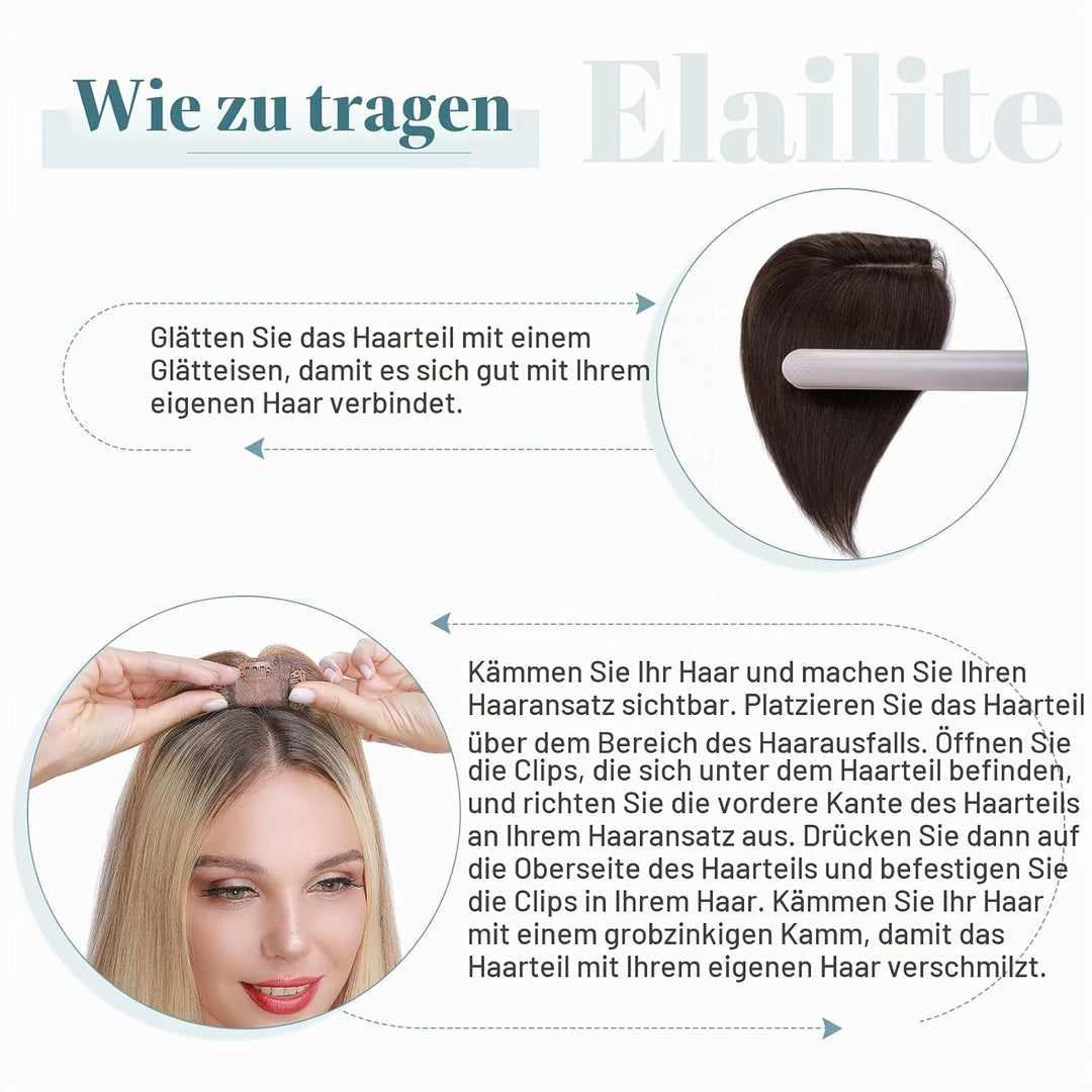 Elailite Haarteil Echthaar Topper Clip in Toupet Frauen Seide Basis Clip in Extensions Haarverlänger