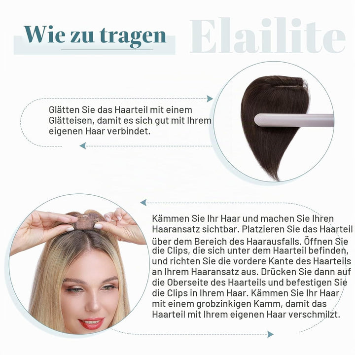 Elailite Haarteil Echthaar Topper Clip in Toupet Frauen Seide Basis Clip in Extensions Haarverlänger