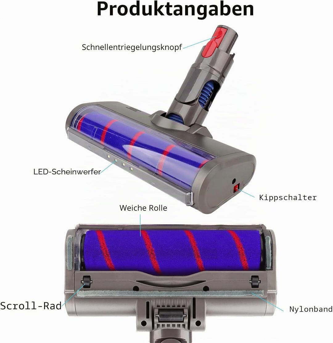 WEILE Ersatz Soft Roller Aufsatz Weiche-Reinigungsbürste Kopf Bodenbürste Zubehör für Dyson V7 V8 V1