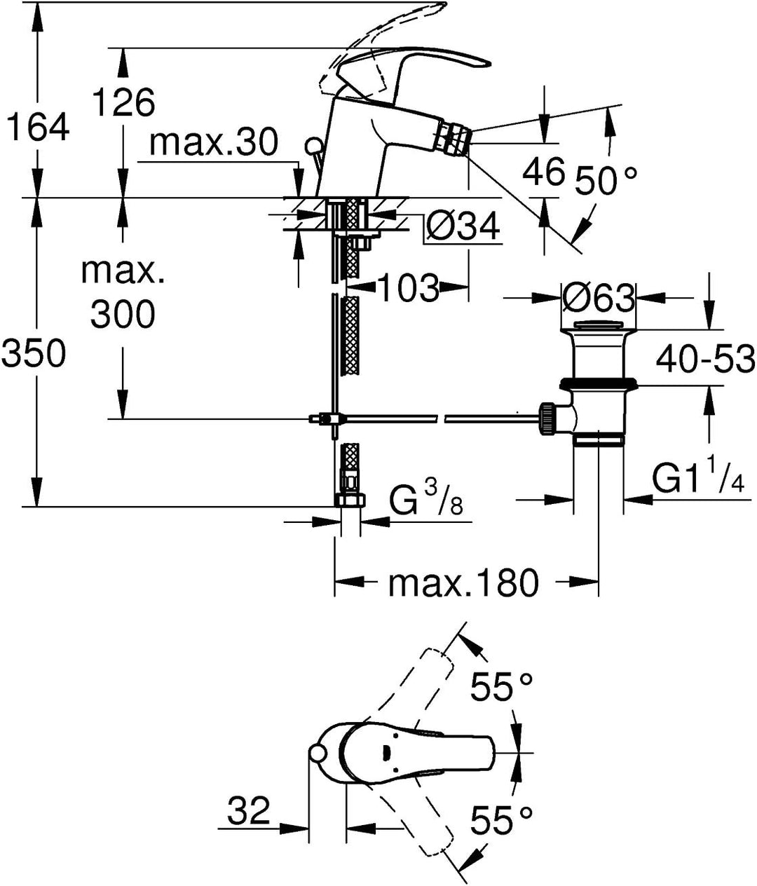 GROHE Eurosmart - Einhand- Bidetarmatur (wassersparend, mit Temperaturbegrenzer, schnelle Befestigun