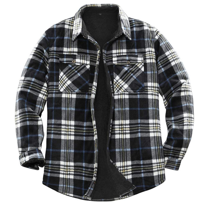 ZENTHACE Herrenjacke aus warmem Sherpa-Fleece, kariert, Flanellhemd (komplett mit Sherpa-Fleece gefü